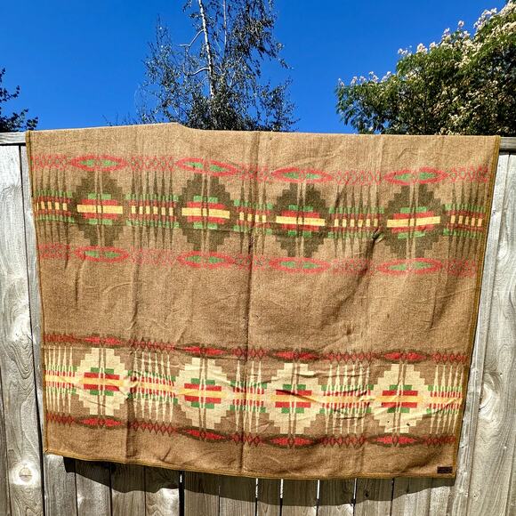Antique 1920s Pendleton Blanket Brown Green Red Cayuse Indian Trade Rare - Picture 1 of 13